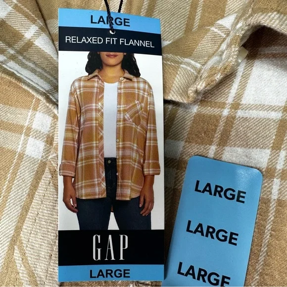 Gap Women's Soft Cotton Relaxed Fit Button Up Flannel Shirt Size Large-New - Picture 7 of 15